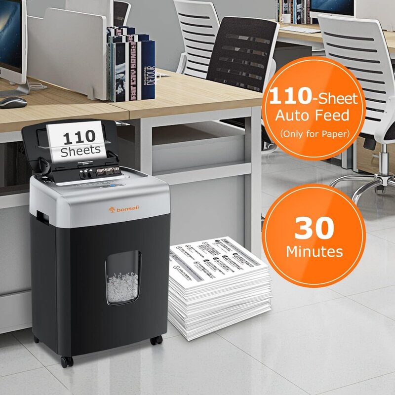 Bonsaii-trituradora de papel para oficina y hogar, trituradora de papel resistente con alimentación automática de 110 hojas, 30 minutos, microcorte, C233-B