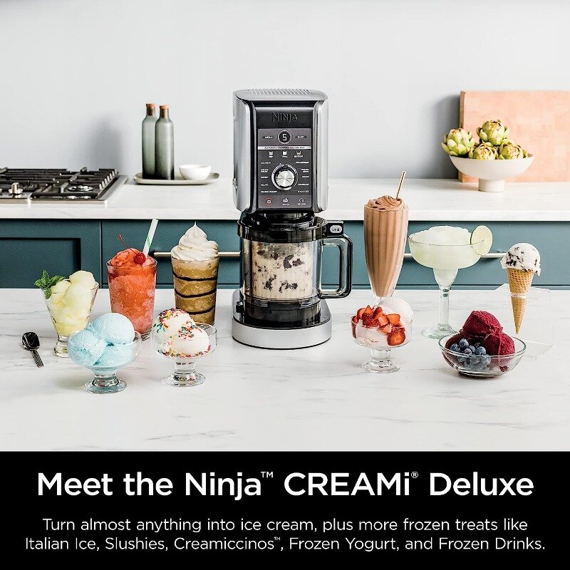 Ninja NC501 CREAMi 디럭스 아이스크림 및 냉동 간식 메이커, 아이스크림, 소르베, 밀크셰이크, 냉동 음료 및 기타, 11 인 1