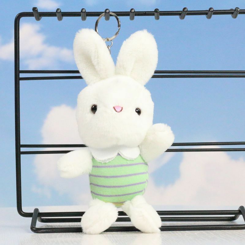 18CM Hot Cute Cartoon Rabbit Pendant Doll Plush Toy Striped Rabbit Cloth Doll Children's School Bag Bag Charm Keychain Doll