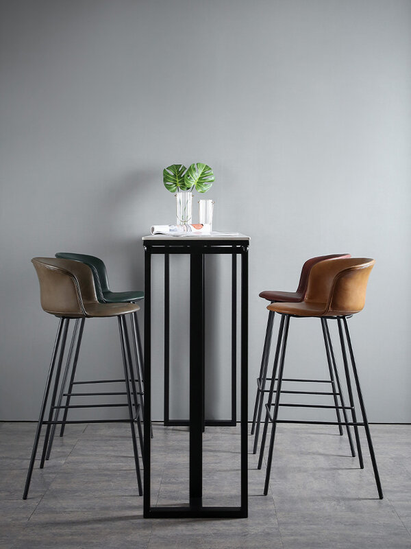 Iron art bar chair light luxury retro modern simple bar stool Nordic home restaurant backrest bar stool