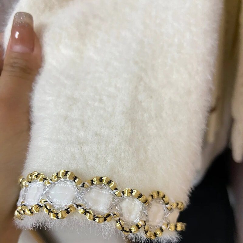 2023 jesienno-zimowa imitacja norki polarowa płaszcze z dzianiny koreańska moda z okrągłym dekoltem z pojedynczym jednorzędowy kardigan topy nowy swobodny krótki płaszcz