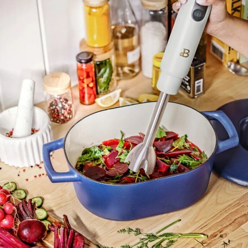 Beautiful 2-Speed Immersion Blender with Chopper & Measuring Cup, White Icing by Drew Barrymore