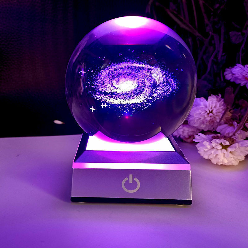 Bola de cristal Laser Inner Carving Meteor, Esfera do sistema solar, tridimensional miniatura planeta decoração, mesa ambiente luz