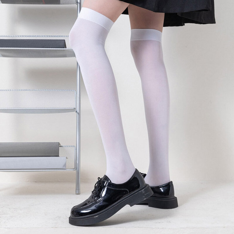 JK Woman Socks Cute Black White Lolita Long Tight Socks Solid Color Knee High Socks Fashion Kawaii Cosplay Sexy Nylon Stockings