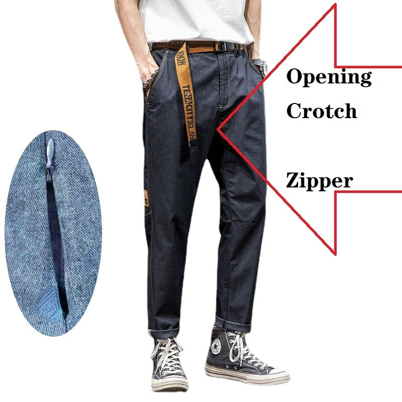 Open-Seat Pants Men's Sexy Headed Zipper Outdoor Dating Crotch Full Open Outdoor Convenient Pants Men Hip Hop Pants