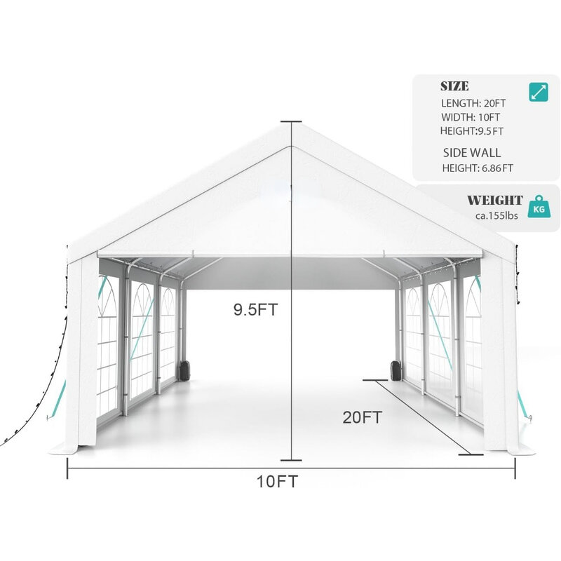 مظلة ثقيلة للجدار الجانبي قابلة للفصل ، خيمة الفناء الخلفي المقاومة للماء ، مناسبة للعطلات ، شرفة التخييم ، في الهواء الطلق ، 10x20ft