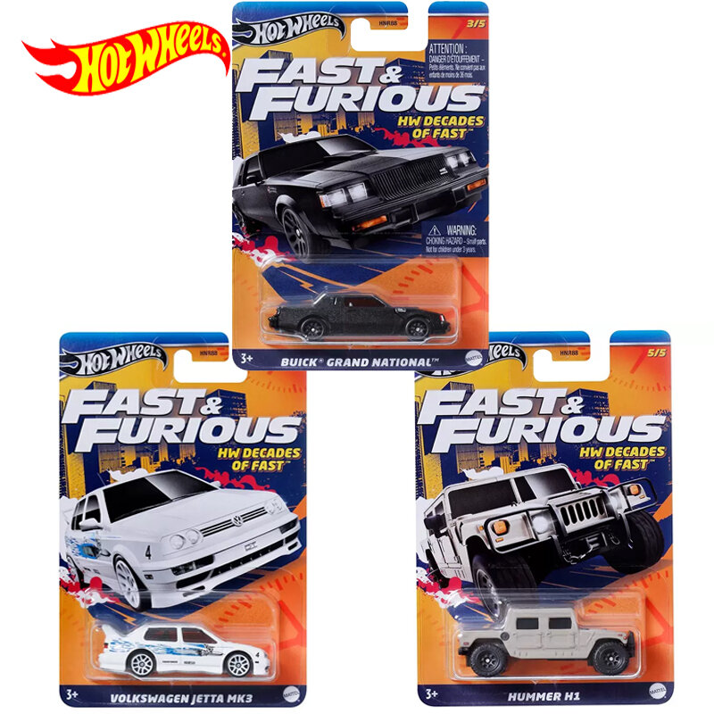 Hot Wheels-Fast and Furious HW décadas carro de brinquedo para menino, EL Camino Buick, Grand National, Hummer, Chevrolet, Volkswagen, 1:64 Diecast