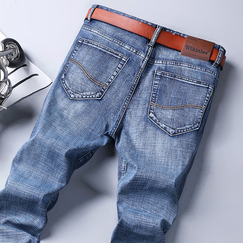 WTHINLEE-pantalones vaqueros de negocios para hombre, Jeans informales, elásticos, clásicos, azules, ropa de marca, talla 28-40
