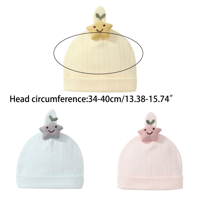 Topi Bayi Unisex Topi Katun Bayi Bintang Senyum Lucu untuk Balita Baru Lahir 0-6 Bulan