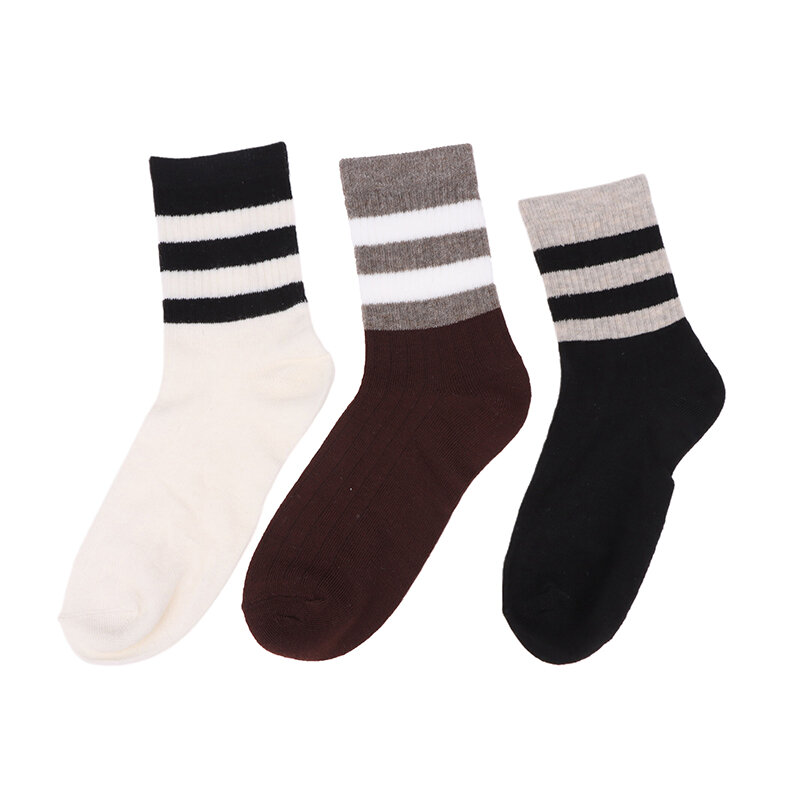 1Pair Black White Women Socks Autumn Winter Middle Tube Socks Korean Japanese Cotton Coffee Retro Designer Socks For Student
