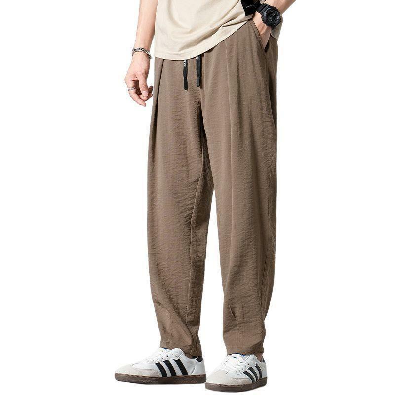 Letnie męskie spodnie 2024, nowe, patchworkowe, wysokiej talii, elastyczne kieszenie ze sznurkiem w jednolitym kolorze, wygodne i wszechstronne spodnie na co dzień