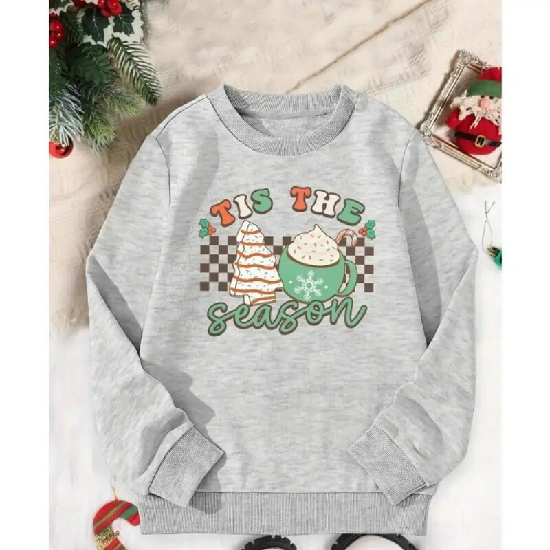 Christmas ''Tree & Cup'' Print Pullover Girls Holiday Casual Loose Long Sleeve Sweatshirt Tops Clothes Gifts