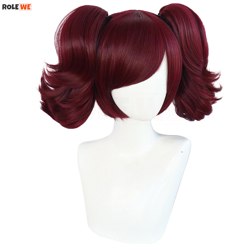 Wig Cosplay Anime Mey Rin pendek warna merah anggur dengan ekor kuda tahan panas sintetis pesta Halloween Wig + topi Wig