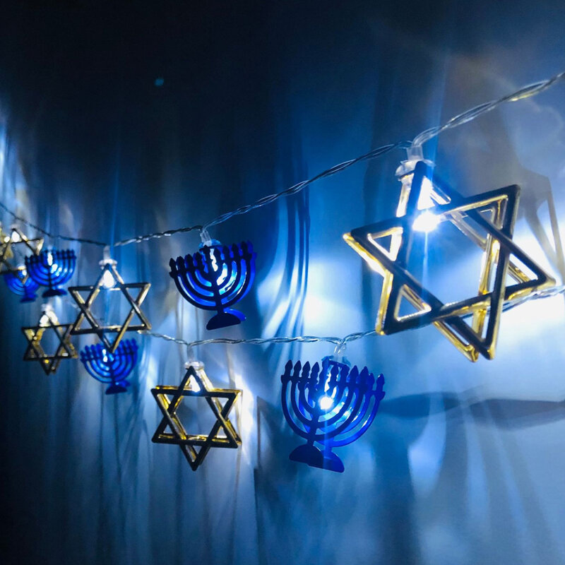 Led Hanukkah ไฟสายประดับหก Mount Star เก้าแท่งไฟสายประดับตกแต่งแสงบรรยากาศตกแต่ง