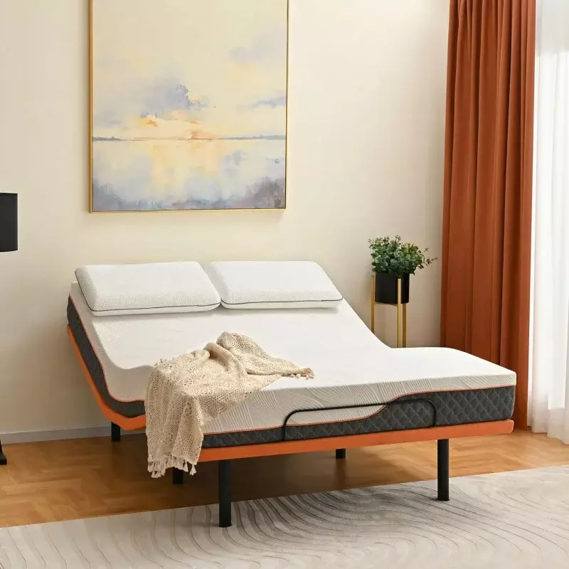 Dasar rangka tempat tidur King dapat disesuaikan-mudah dipasang dalam 5 menit, pijat, Remote nirkabel, kaki & kepala miring, nol gravitasi, D