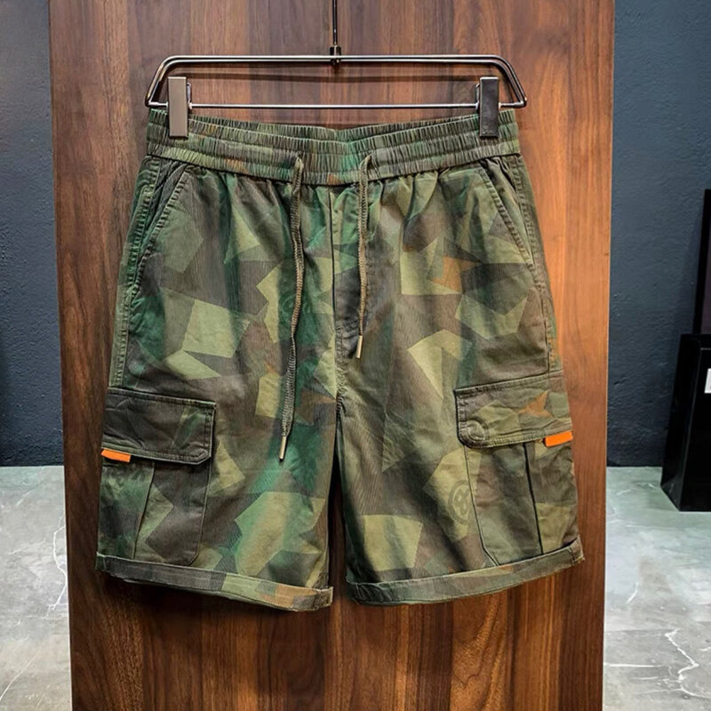 Mens Cargo Shorts Camo Camouflage Short Pants for Men with Draw String Green Elastic Waist Summer Luxury Y2k Popular Streetwear