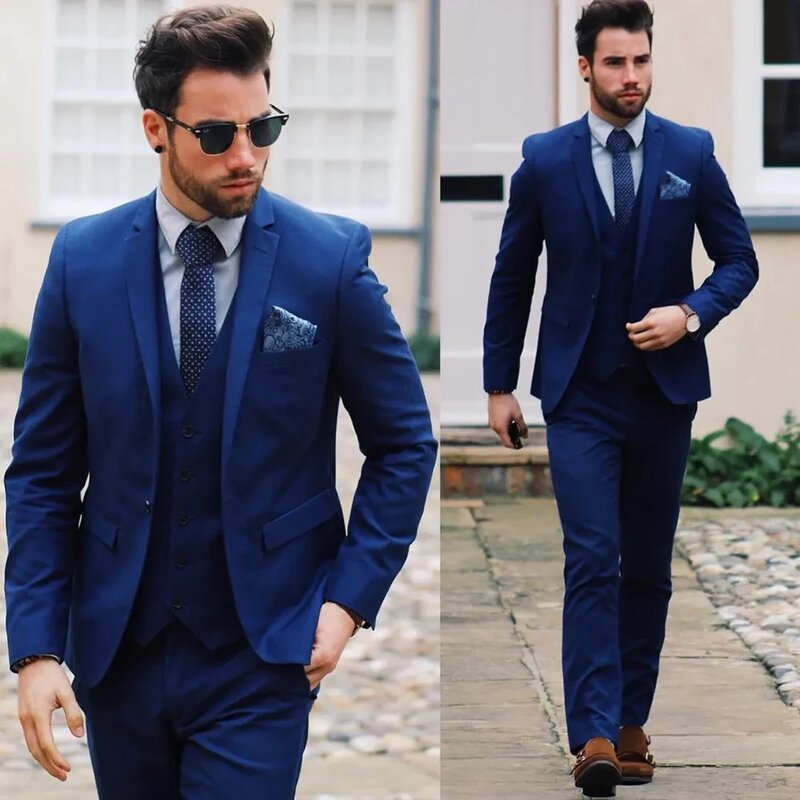 Men Suits Notch Lapel Single Breasted 3 Piece Jacket Pants Vest Formal Business Outfits Smart Casual Male Clothing Terno