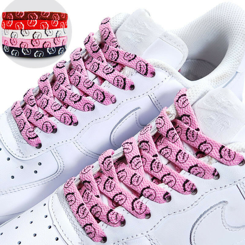 1 Pair Grimace Pattern Black Pink Flat Shoelaces For Sneakers Casual Canvas Shoes Laces Women Men Shoe Strings