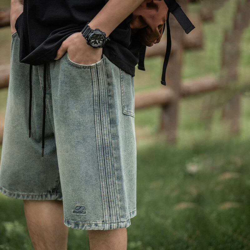 TFETTERS-pantalones vaqueros cortos para hombre, Shorts holgados, Estilo Vintage japonés, informales, turismo, moda, novedad de verano, 2024