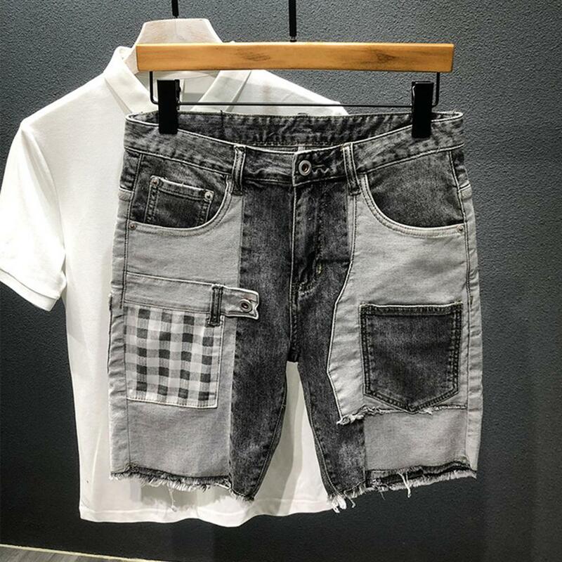 Straight Leg Men Trousers Summer Men's Denim Shorts with Multiple Pockets Baggy Ripped Jeans Streetwear Style for Casual Wear