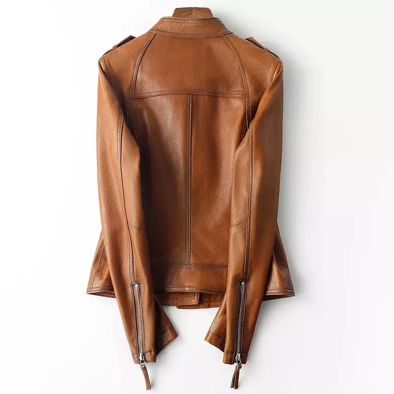 Takiyane – veste de printemps en cuir véritable pour femme, manteau de motard, Slim, décontracté, 2023