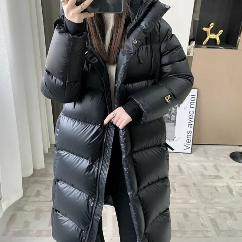 여성용 슈퍼 롱 다운 재킷, 무릎 위 파카, 한국 패션, 겨울 캐주얼, 두껍고 따뜻한 코트, R504, 2024, 신상
