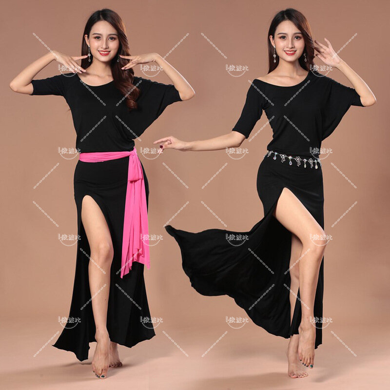 Gaun panjang tari perut Gaun mode latihan seksi gaun pentas Oriental kostum tari panggung Jupes Longues Pour Femmes