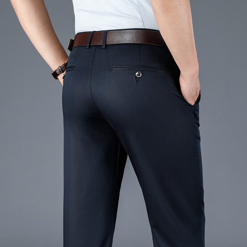 2024 nowe lodowy jedwab biznesowe spodnie na co dzień męskie cienkie letnie luźne proste, antyzmarszczkowe, oddychające spodnie