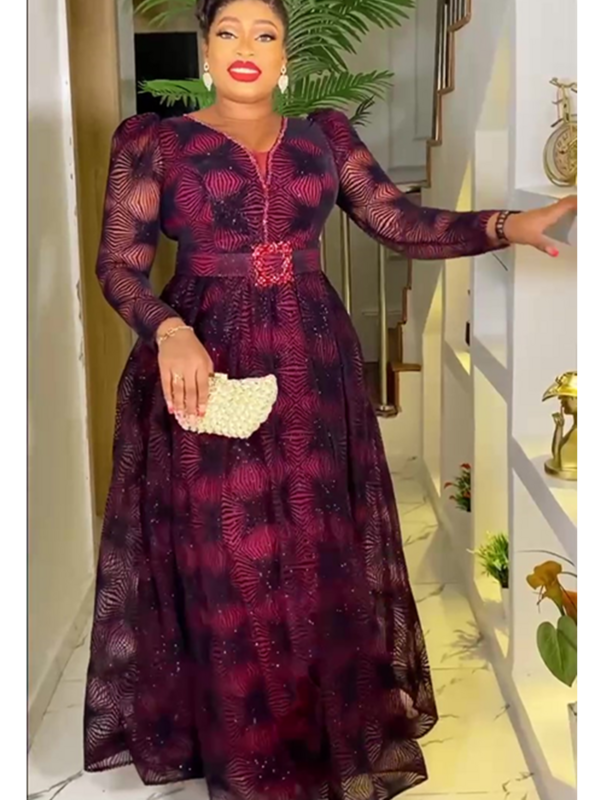 Gaun Afrika untuk wanita 2024 gaun Maxi cetak Muslim Turki elegan pakaian Afrika gaun panjang pesta malam ukuran Plus