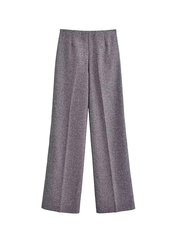 HH TRAF-Pantalones largos elásticos de cintura alta para mujer, pantalones ajustados de pierna ancha recta, traje de oficina, Moda de Primavera