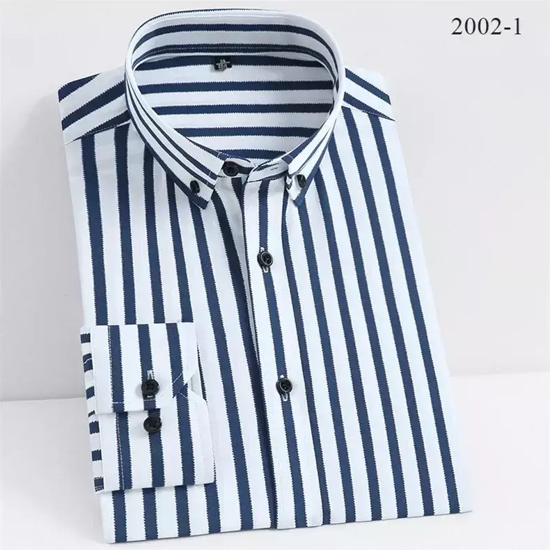男性のための快適な長袖シャツ,柔らかいビジネスワークシャツ,縦のストライプ,ポケットなし,夏