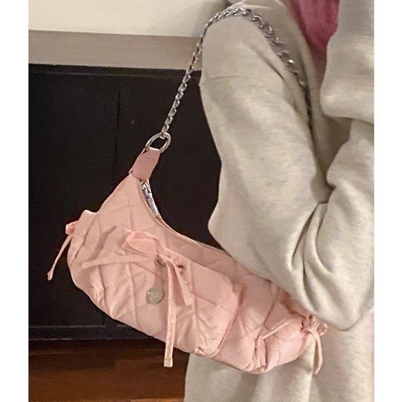 Элегантная розовая сумка на плечо Xiuya для женщин, летняя модная кожаная повседневная милая сумочка с цепочками для горячих девушек, Повседневная нежная сумка для подмышек