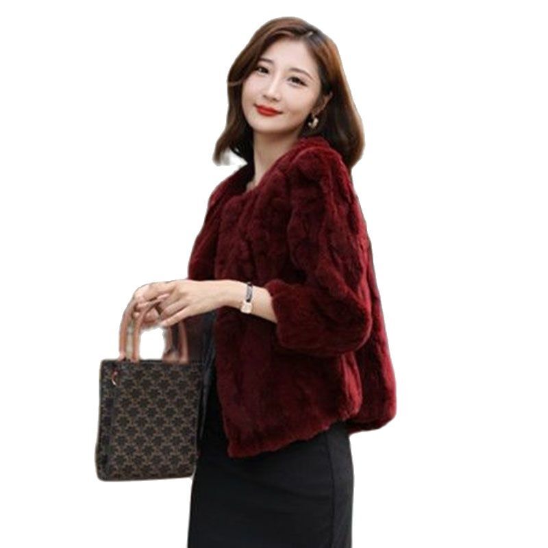 Haining mantel pendek kelinci Rex asli wanita, mantel longgar satu bulu modis kelinci malas Korea baru musim gugur dan musim dingin 2023