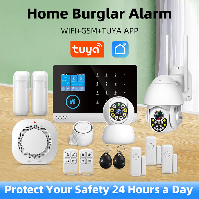 Wireless Home Alarm System Tuya Smart Home WIFI GSM Security Alarms For Home With Motion Sensor With Alexa & Google Home
