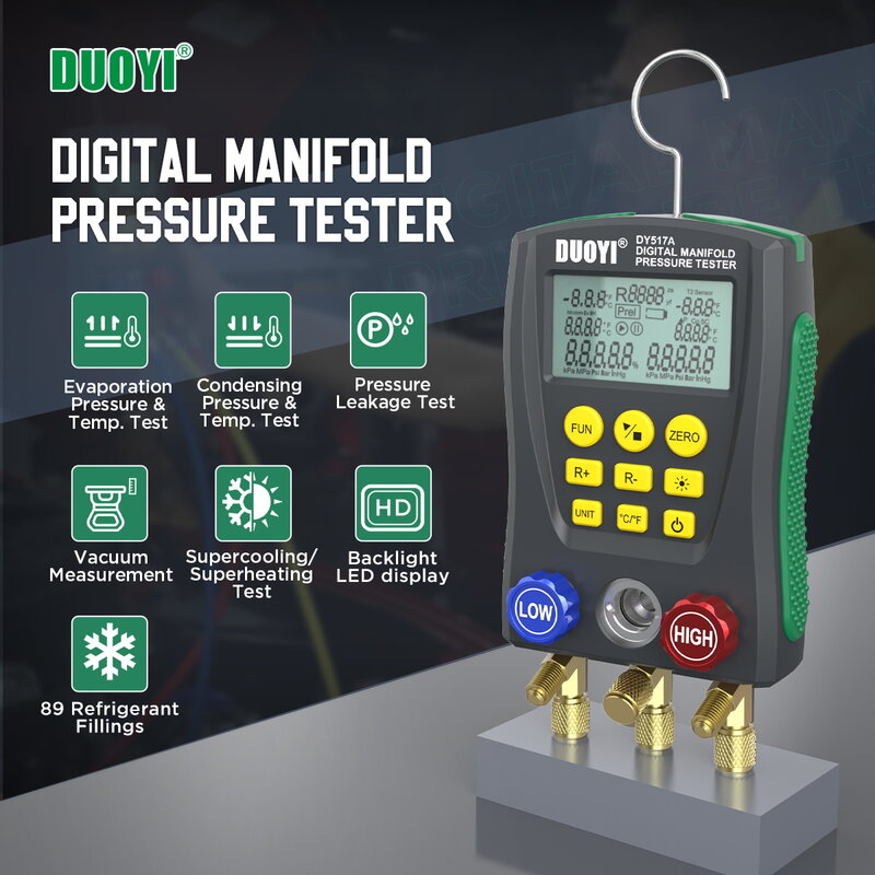 Duoyi DY517A Koeling Manometer Set R410A Digitale Manifold Hvac Meter Druk Freon Manometer Temperatuur Tester