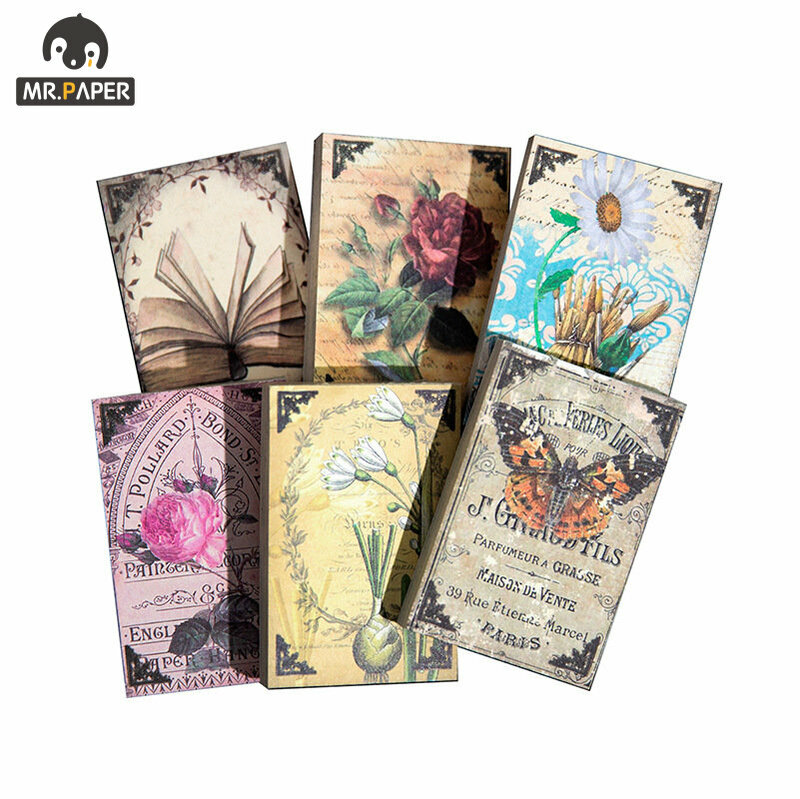 Mr.Paper 6 model 60 buah/buku kartu kertas antik buku kupu-kupu bunga buku Diy latar belakang kertas Dekorasi alat tulis Korea