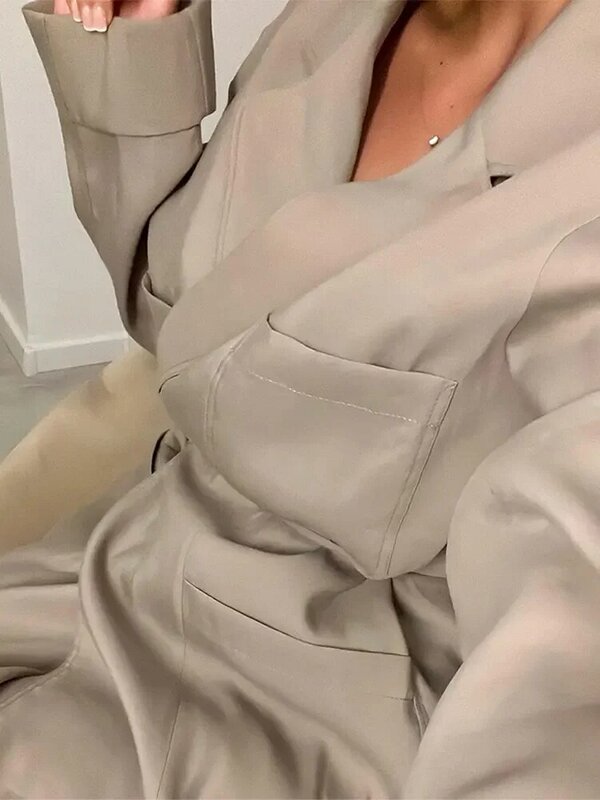 2024 elegante Revers Schnür Blazer Jacke Anzug Frauen lose hohe Taille weites Bein Hosen Set Frühling Dame elegante Büro Streetwear