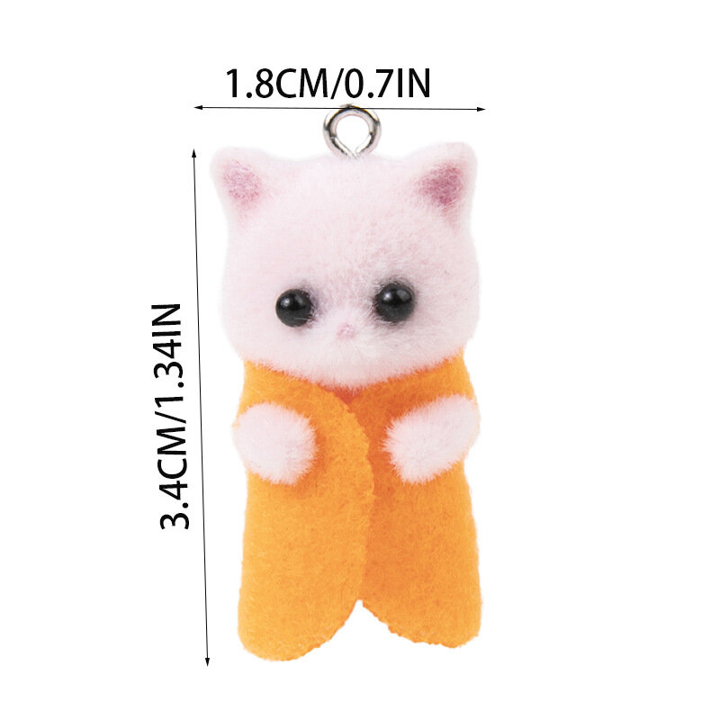 Porte-clés de boucle d'oreille chaton 3D coloré Kawaii, vêtements de robe, breloques de chat moelleux, accessoire de bricolage, fabrication de bijoux, 3 pièces