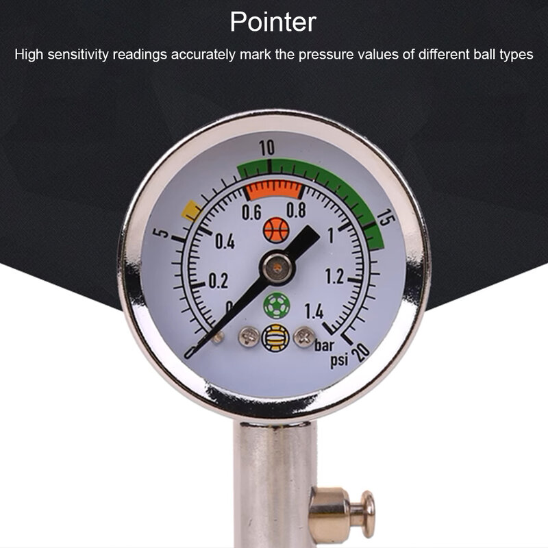 Ball Pressure Gauge Metal Mini Utility Air Pressure Gauge Barometer Tool For Basketball Football Volleyball