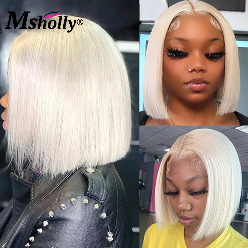 613 Platinum Colored Human Hair Wigs Honey Blonde Short Bob 13x4 HD Transparent Lace Front Wigs Brazilian Remy Wigs For Women