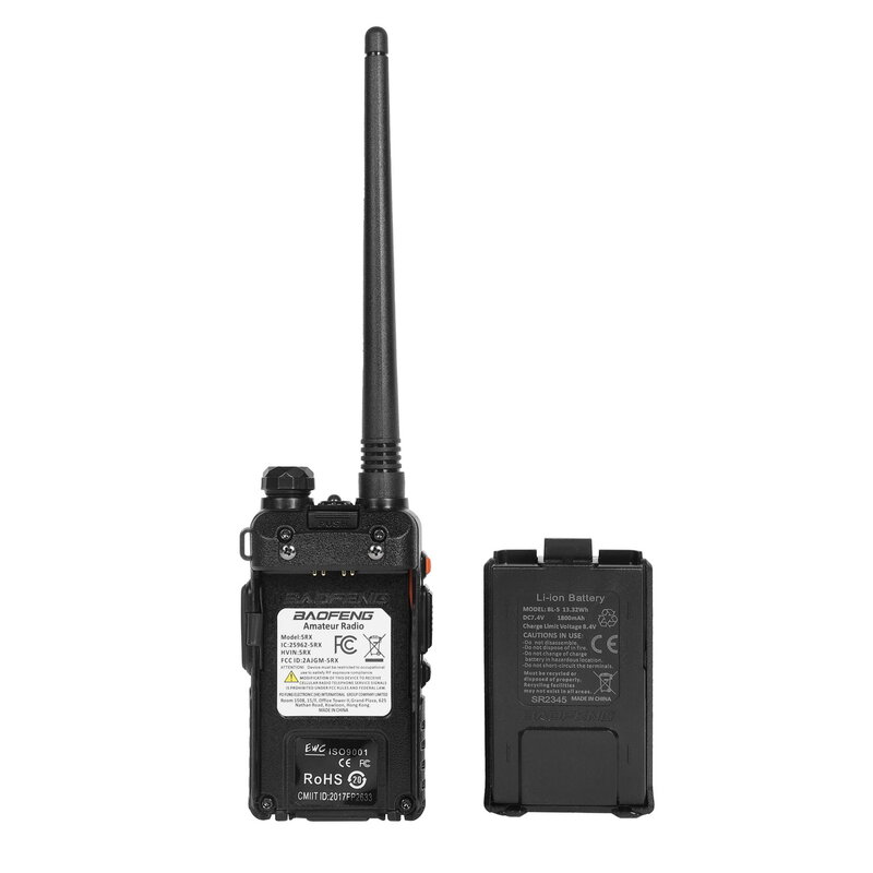 Baofeng 5RX 5W walkie talkie genggam, Repeater DTMF 136-174/220-260/400-520MHz 128 saluran 1800mAh