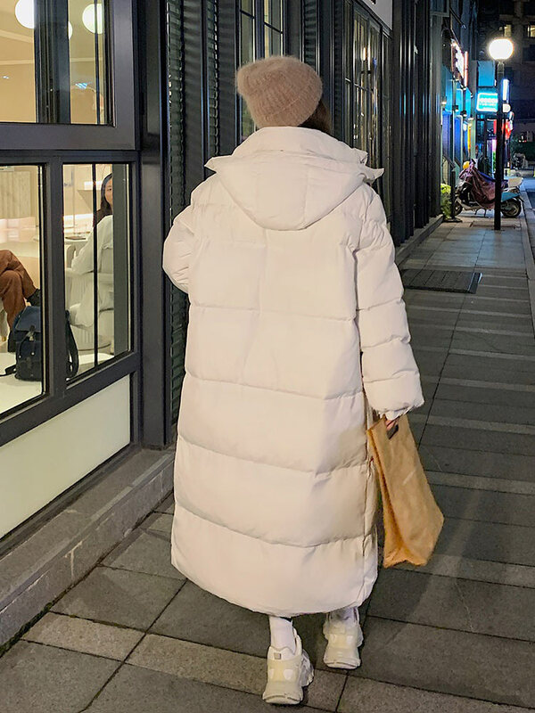 Vielleicht Mantel Musim Dingin Panjang Lurus Warna Solid Baru Pakaian Parka Wanita Kasual Jaket Musim Dingin Bergaya Bertudung Pakaian Luar Wanita