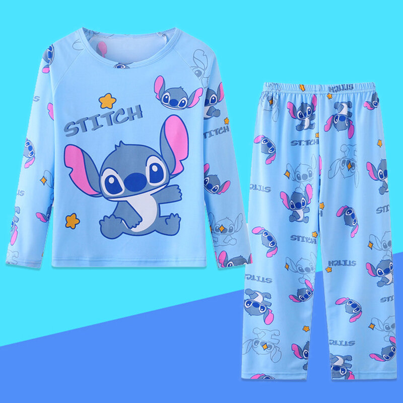 Spring Autumn Children's Clothing Sets Stitch Cartoon Boy Sleepwear Long sleeved Clothes Kids Pajamas Set Baby Girls Pyjamas