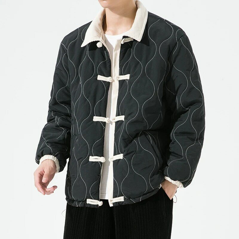 Мужская куртка с хлопковой подкладкой, зимняя Вельветовая парка в стиле пэчворк в старинном стиле, мужской костюм в стиле ретро Тан, пальто в стиле Харадзюку, 2022