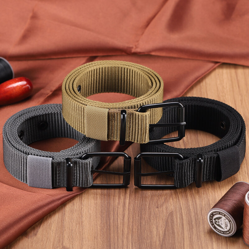 Cinturón de lona perforado con hebilla de aguja para hombre, versión coreana para estudiantes jóvenes, cinturón versátil para jeans, entrenamiento militar, extensión