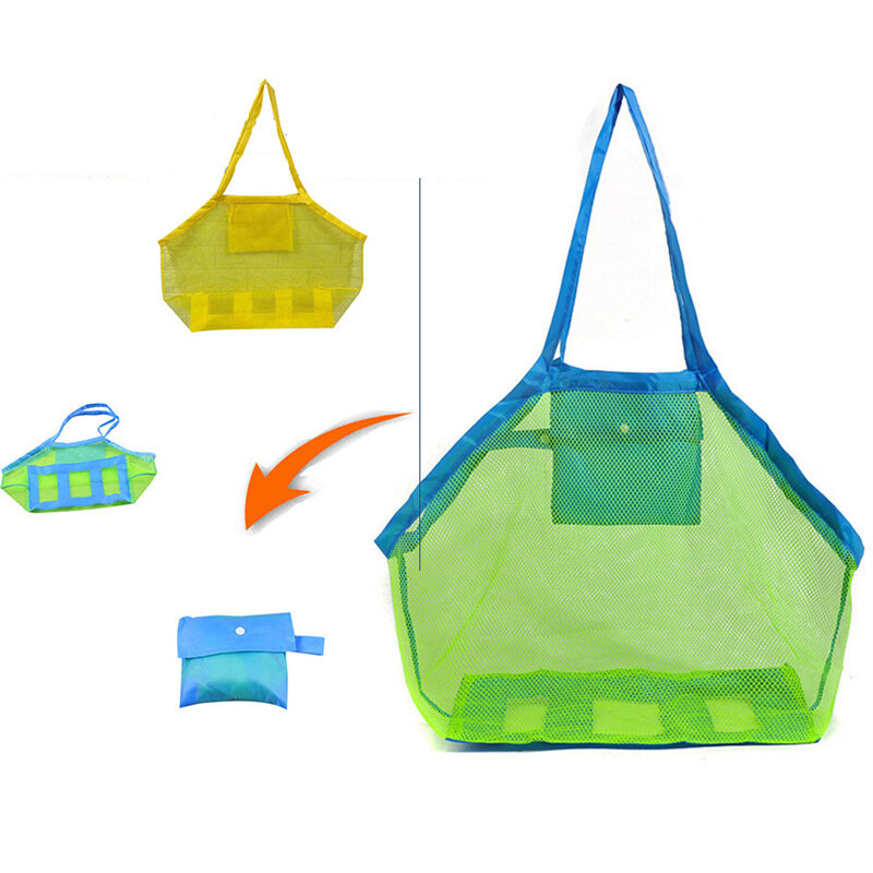 Tas jaring portabel untuk anak-anak, tas penyimpanan mainan mandi anak-anak, tas pantai besar untuk handuk, tas riasan kosmetik wanita