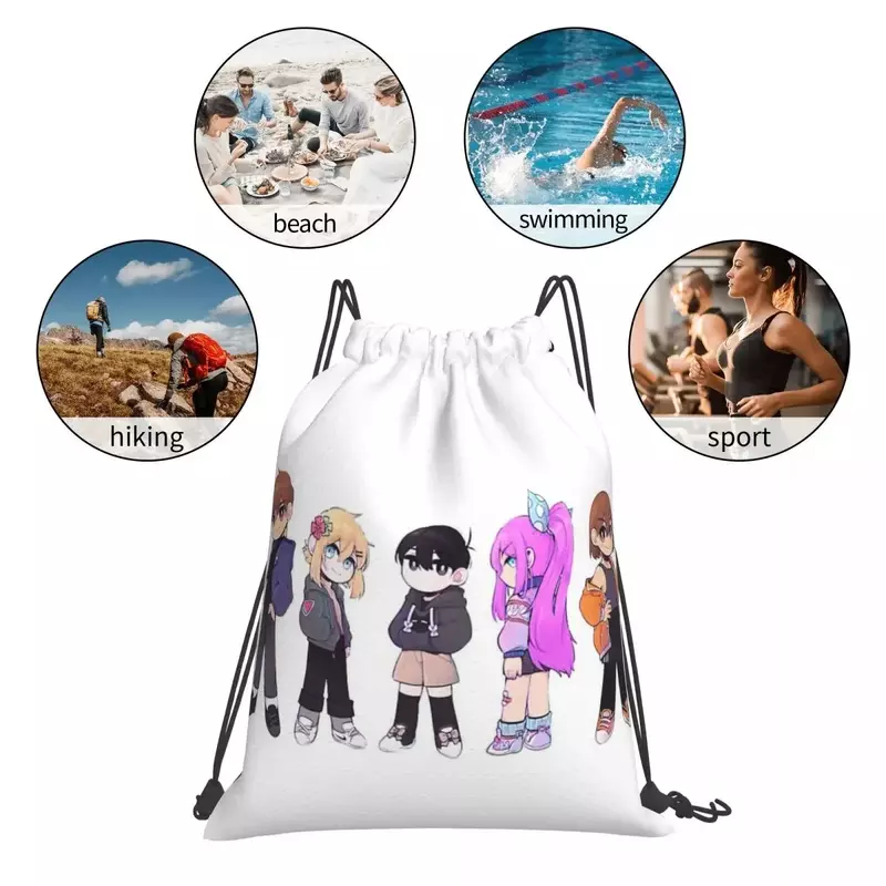 Omori Anime Video Game Backpacks Casual Portable Drawstring Bags Drawstring Bundle Pocket Sports Bag Book Bags For Man Woman