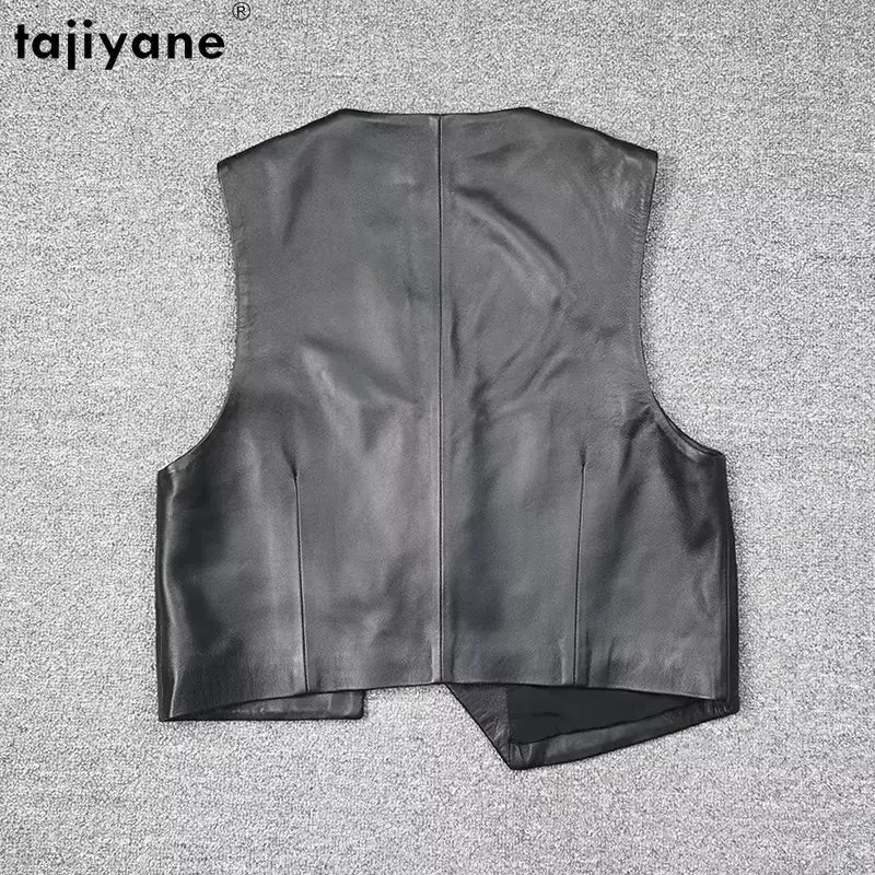 Tajiyane Genuine Sheepskin Sleeveless Leather Jacket Women Short Irregular Single-breasted Leather Vest Women Tops Leather Coat