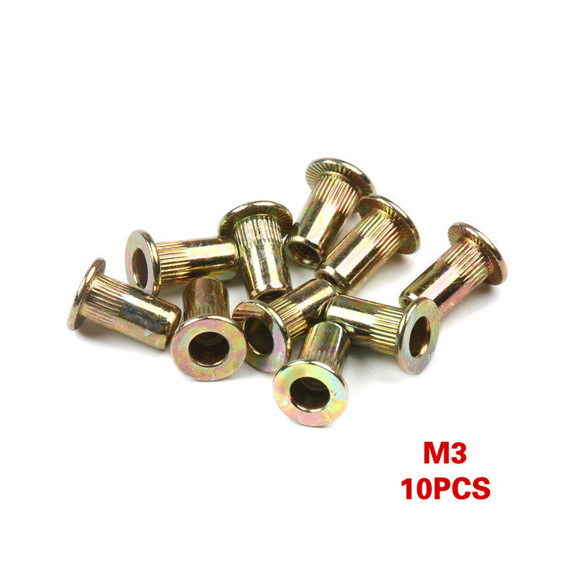 10Pcs/Lot Carbon Steel Rivet Nuts M3 M4 M6 M8 M10 Nuts Insert Riveting Flat Head Rivet Nuts Set