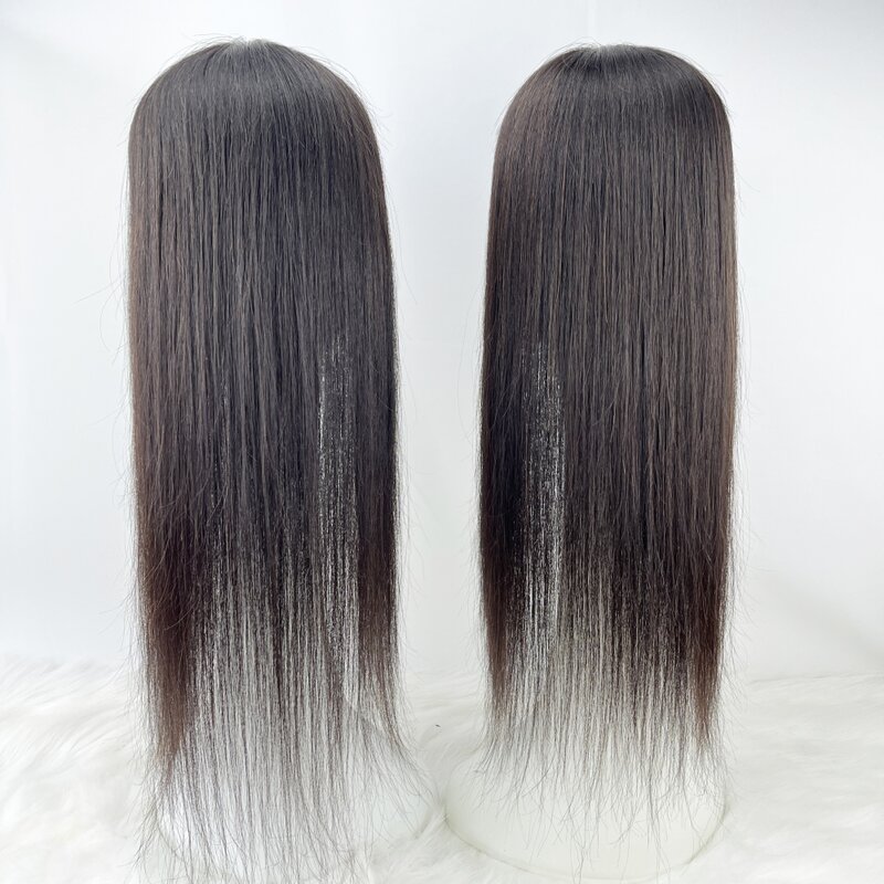 Couverture de morceau de cheveux humains vierges pour femmes, dessus de cheveux raides, toupet avec clips, peau respirante, 14x16cm, injBase